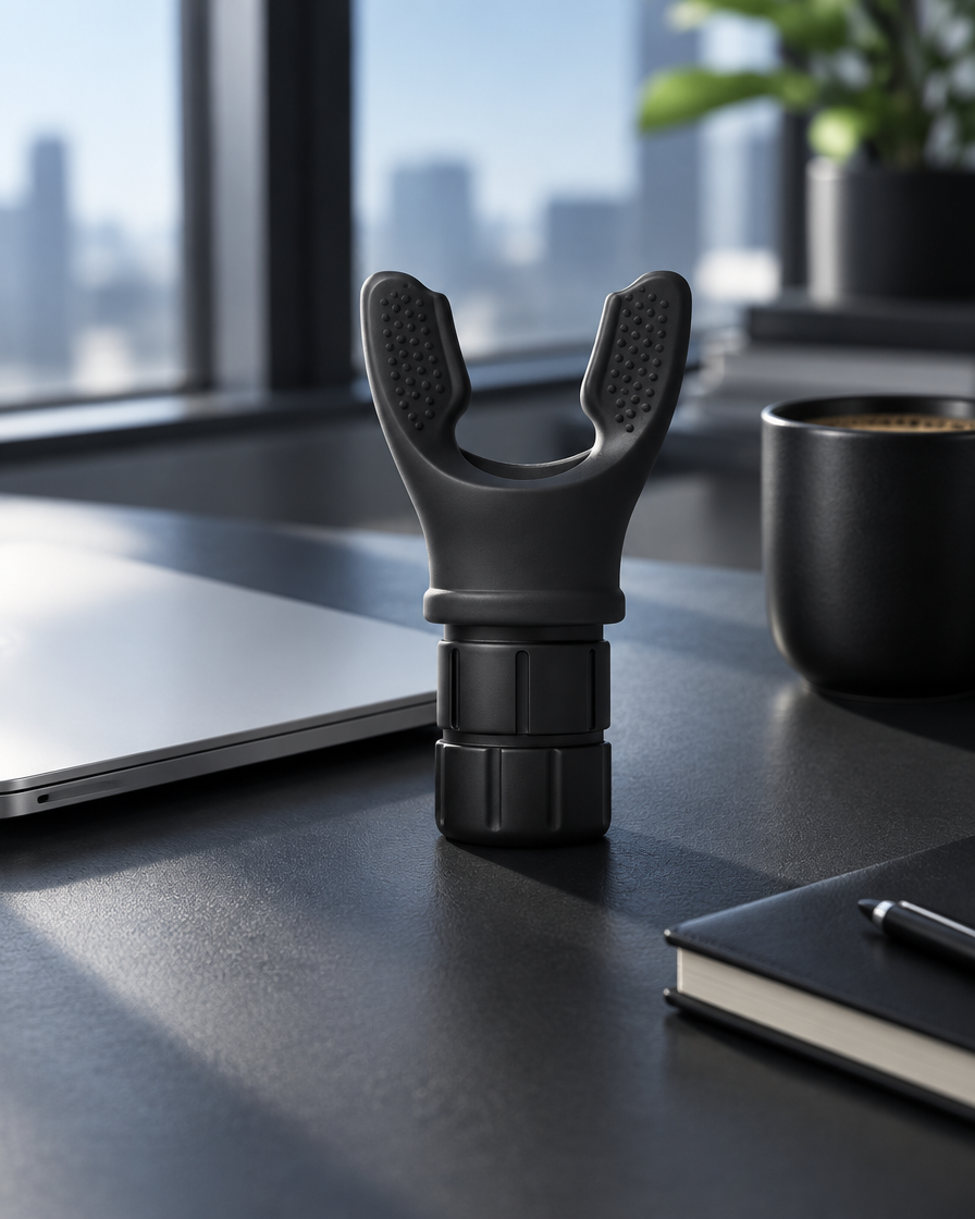 Stillhale breathing trainer on a dark office desk